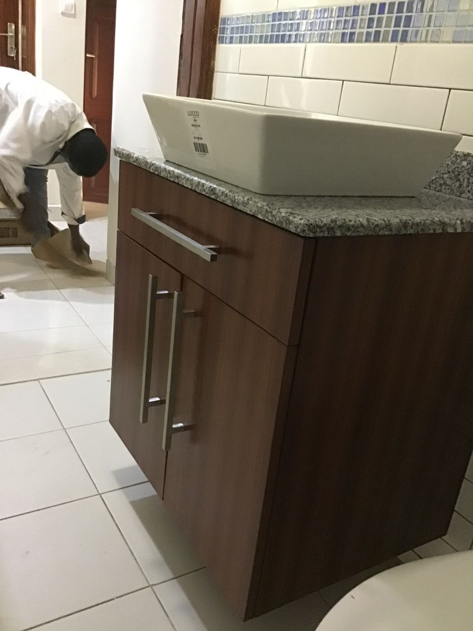 Meuble vasque bois granit